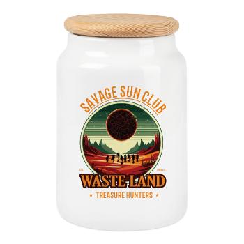 Wasteland Treasure Hunter Design – Fantasy Adventure - Cookie Jar with Wooden Lid - white - Front
