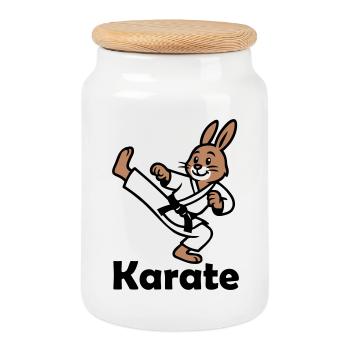 Karate Rabbit - Cookie Jar with Wooden Lid - white - Front