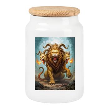 Chimera, three-headed lion-goat-serpent beast - Cookie Jar with Wooden Lid - white - Front