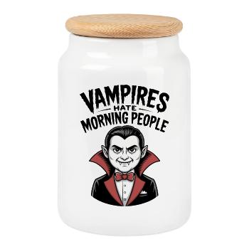 Vampire hassen Morgenmenschen - Keksdose mit Holzdeckel - Weiß - Vorne