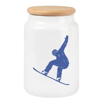 Minimalist Snowboard Silhouette Winter Sports - Cookie Jar with Wooden Lid - white - Front