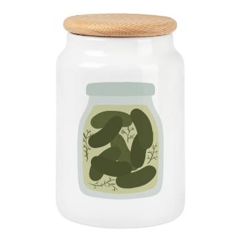 Vintage Cucumber Pickle Jar Design - Cookie Jar with Wooden Lid - white - Front