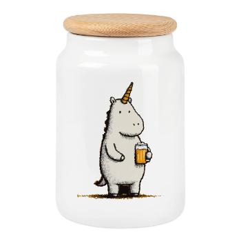Cute unicorn with beer glass - Cookie Jar with Wooden Lid - white - Front