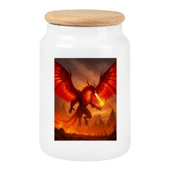 Phénix monstrueux, oiseau-démon ardent aux yeux en fusion - Boîte à biscuits avec couvercle en bois - blanc - Devant