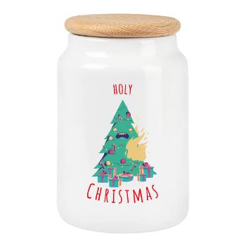 Komische Weihnachtsbaum Illustration - Keksdose mit Holzdeckel - Weiß - Vorne