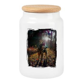 Husky at sunset in the forest - Cookie Jar with Wooden Lid - white - Front