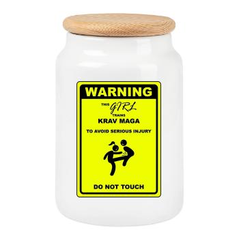 Warning! This girl does Krav Maga - Cookie Jar with Wooden Lid - white - Front
