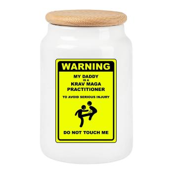 Warning! Daddy does Krav Maga! - Cookie Jar with Wooden Lid - white - Front
