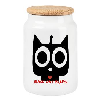 Black Cat - Cookie Jar with Wooden Lid - white - Front
