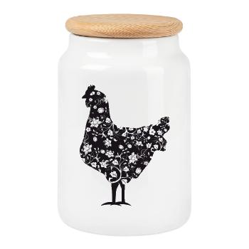 Poulet à motif floral - Boîte à biscuits avec couvercle en bois - blanc - Devant