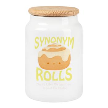 Cute Cinnamon Roll with Synonym Theme - Cookie Jar with Wooden Lid - white - Front
