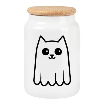 Cat Ghost - Cookie Jar with Wooden Lid - white - Front