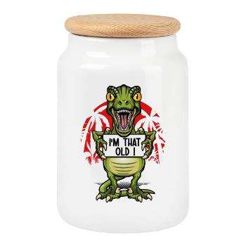 I am an old dinosaur - Cookie Jar with Wooden Lid - white - Front