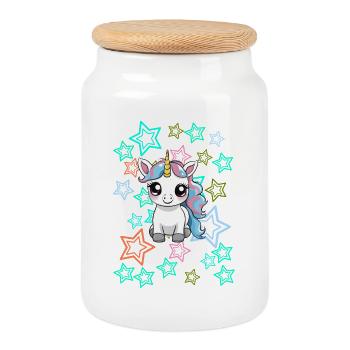 Cute Unicorn Kids Retro 60s Horse - Cookie Jar with Wooden Lid - white - Front