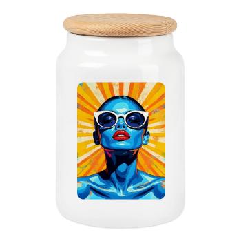 t-shirt pop art portrait illustration pin up - Cookie Jar with Wooden Lid - white - Front