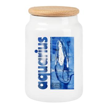 Zodiac sign Aquarius - Cookie Jar with Wooden Lid - white - Front