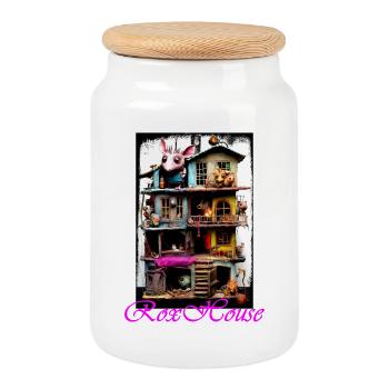 Maison de souris ludique avec des poupées au design coloré - Boîte à biscuits avec couvercle en bois - blanc - Devant