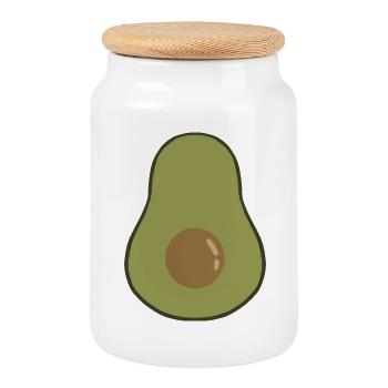 Vibrant Avocado Fruit Illustration - Cookie Jar with Wooden Lid - white - Front