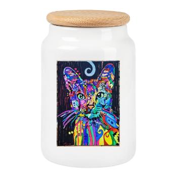 Portrait de chat au design psychédélique Pop Art - Boîte à biscuits avec couvercle en bois - blanc - Devant