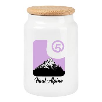 Haut-Alpine 05 department of the Hautes-Alpes - Cookie Jar with Wooden Lid - white - Front