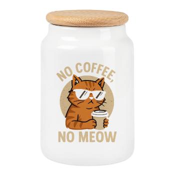 Chat cool avec lunettes de soleil et tasse à café - Boîte à biscuits avec couvercle en bois - blanc - Devant