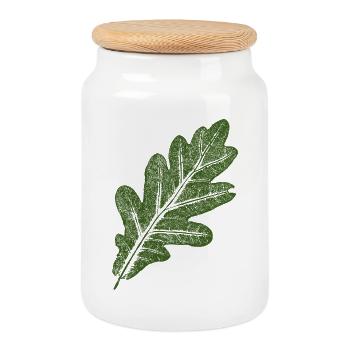 Feuille de chêne / Vert - Boîte à biscuits avec couvercle en bois - blanc - Devant
