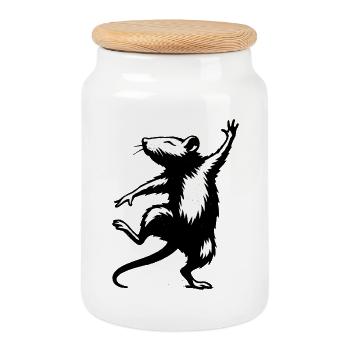 Stylized rat motif in black and white - Cookie Jar with Wooden Lid - white - Front