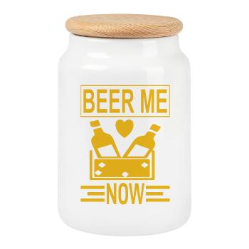 Beer me now - Keksdose mit Holzdeckel - Weiß - Vorne