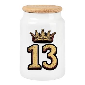 Couronne numéro 13 - Boîte à biscuits avec couvercle en bois - blanc - Devant