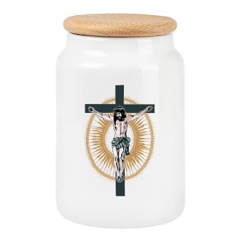 Christ - Cookie Jar with Wooden Lid - white - Front
