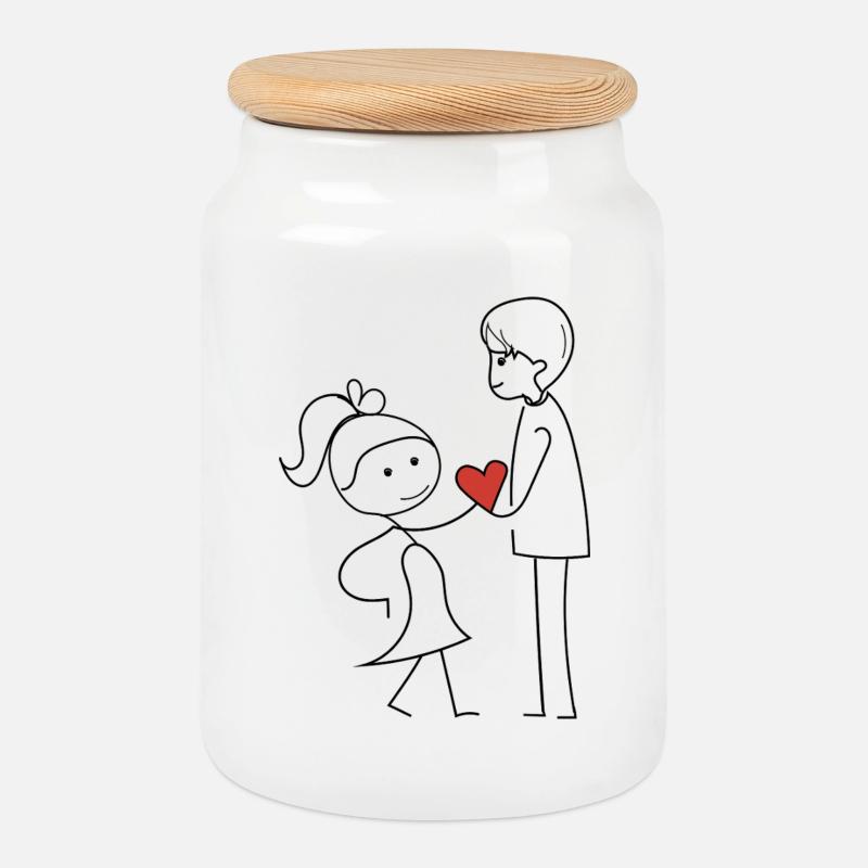 Friends exchanging affection - Cookie Jar with Wooden Lid - white