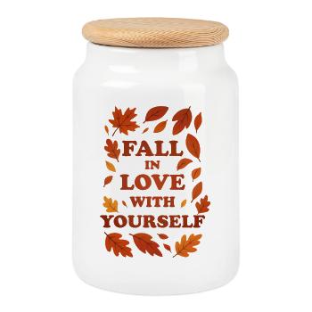 Tombez amoureux de vous-même – graphique d’automne - Boîte à biscuits avec couvercle en bois - blanc - Devant