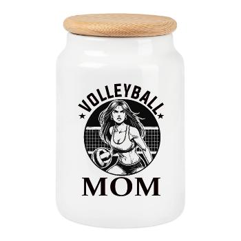 Volleyball Mom Design – Japan Comic Style - Cookie Jar with Wooden Lid - white - Front