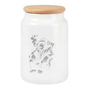 King Chimp in a Smoking Suit - Cookie Jar with Wooden Lid - white - Front