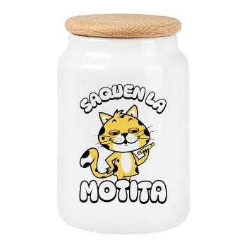 Katze mit Gitarre Motita - Keksdose mit Holzdeckel - Weiß - Vorne