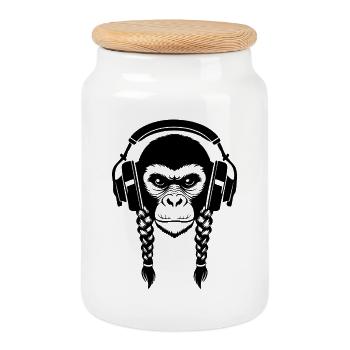 Beat Maker Monkey Head Studio Session Edition Shirt - Cookie Jar with Wooden Lid - white - Front
