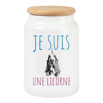 Je suis Une Licorne, chien déguisé - Boîte à biscuits avec couvercle en bois - blanc - Devant