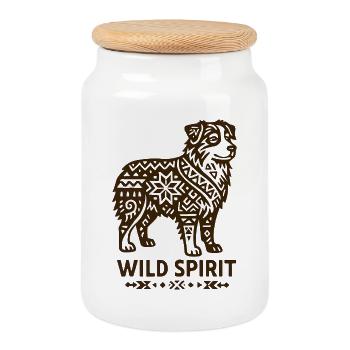 Australian Shepherd Wild Tribal Dog - Cookie Jar with Wooden Lid - white - Front