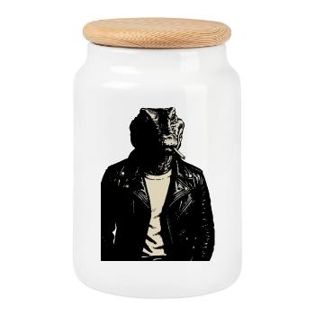 Cuir lézard Moto Rebel - Boîte à biscuits avec couvercle en bois - blanc - Devant