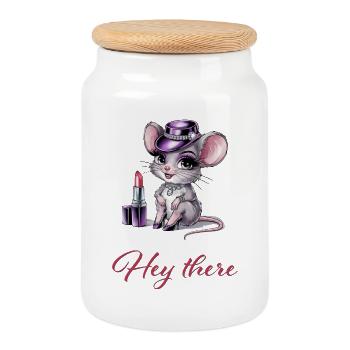 Hot Mouse with Glamour & Lipstick - Cookie Jar with Wooden Lid - white - Front