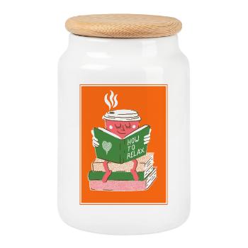 How to relax - Cookie Jar with Wooden Lid - white - Front