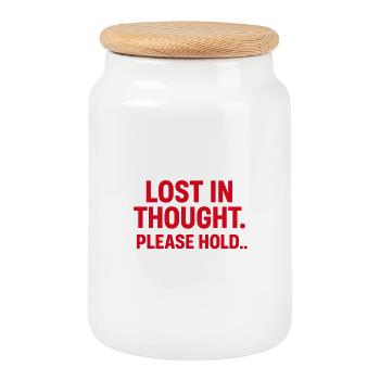 LOST IN THOUGHT. PLEASE HOLD… - Cookie Jar with Wooden Lid - white - Front