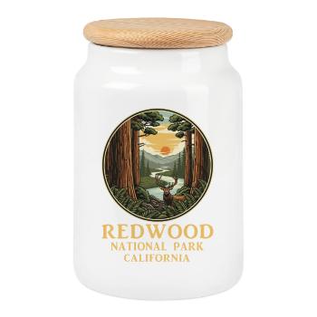 Redwood National Park T-Shirt California Nature - Cookie Jar with Wooden Lid - white - Front