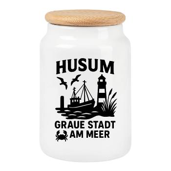 Husum Grey city by the sea - Cookie Jar with Wooden Lid - white - Front
