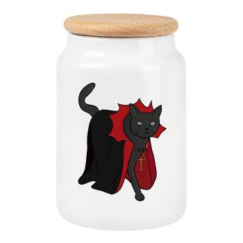 Nocturnal Vampire Cat - Cookie Jar with Wooden Lid - white - Front