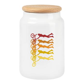 Colored Cyclists Silhouettes - Cookie Jar with Wooden Lid - white - Front