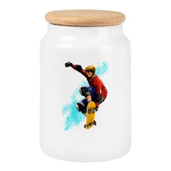 Skateboard Sprung Neon Splash - Keksdose mit Holzdeckel - Weiß - Vorne