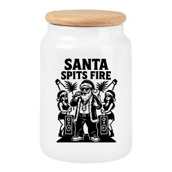 Rapper Santa Claus Santa Spits Fire - Cookie Jar with Wooden Lid - white - Front