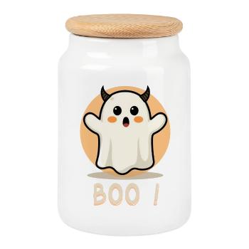 Buhruf! Ghost Halloween Decke - Keksdose mit Holzdeckel - Weiß - Vorne