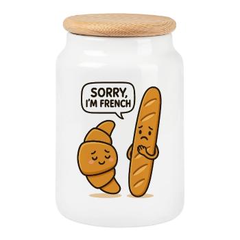 Croissant et baguette – Sorry, ich bin französischer Humor - Keksdose mit Holzdeckel - Weiß - Vorne